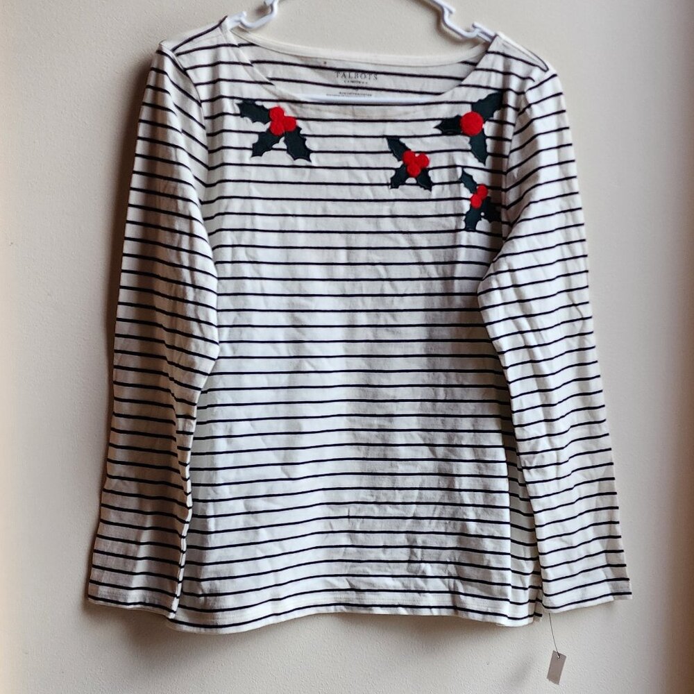 NWT Talbots Holly Striped Scoop Neck Jersey Size Petite Medium - Picture 7 of 16